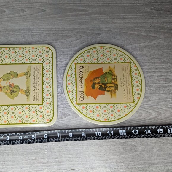 Vintage Cheinco Good Housekeeping Tin Hot Pad Square & Circle Set of 2 - Picture 9 of 9